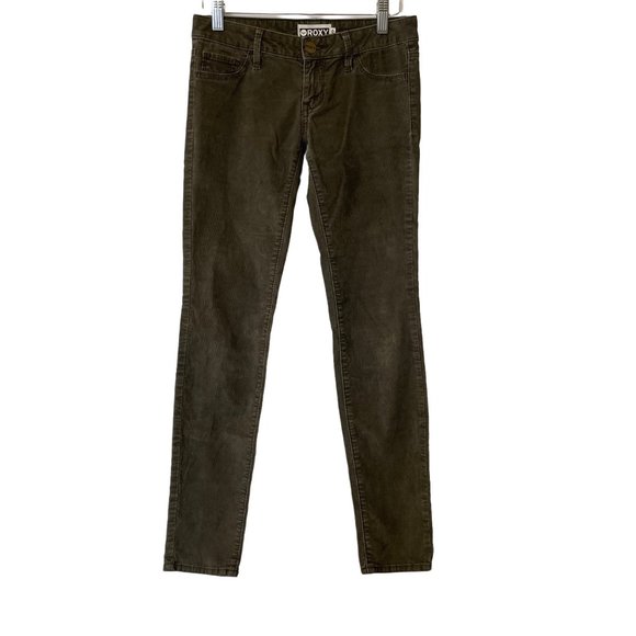 Roxy Womens Juniors Size 0 Corduroy Pants Low Rise Skinny Leg Zip Fly Pockets - Picture 1 of 11